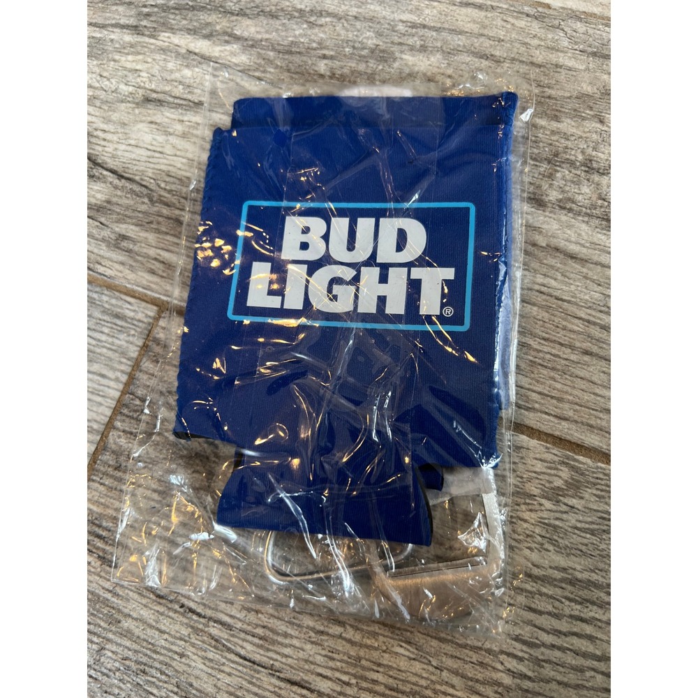 Bud Light Beer‎ Can Cooler Sleeve Koozie Carabiner Keychain Set NWT Game Day